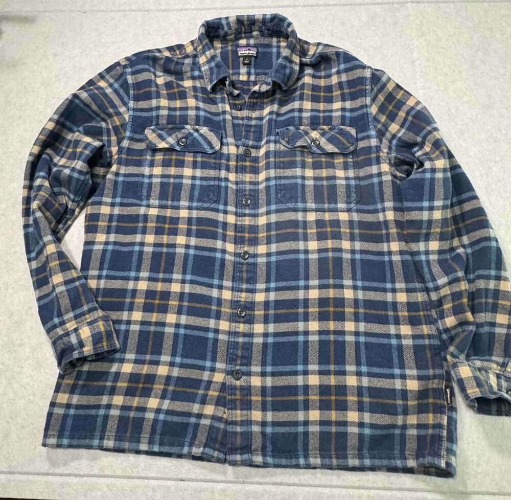 Patagonia Organic Cotton Flannel Long Sleeve Shirt Size L Blue Plaid